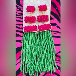 Earrings: Beaded: Pink and Green